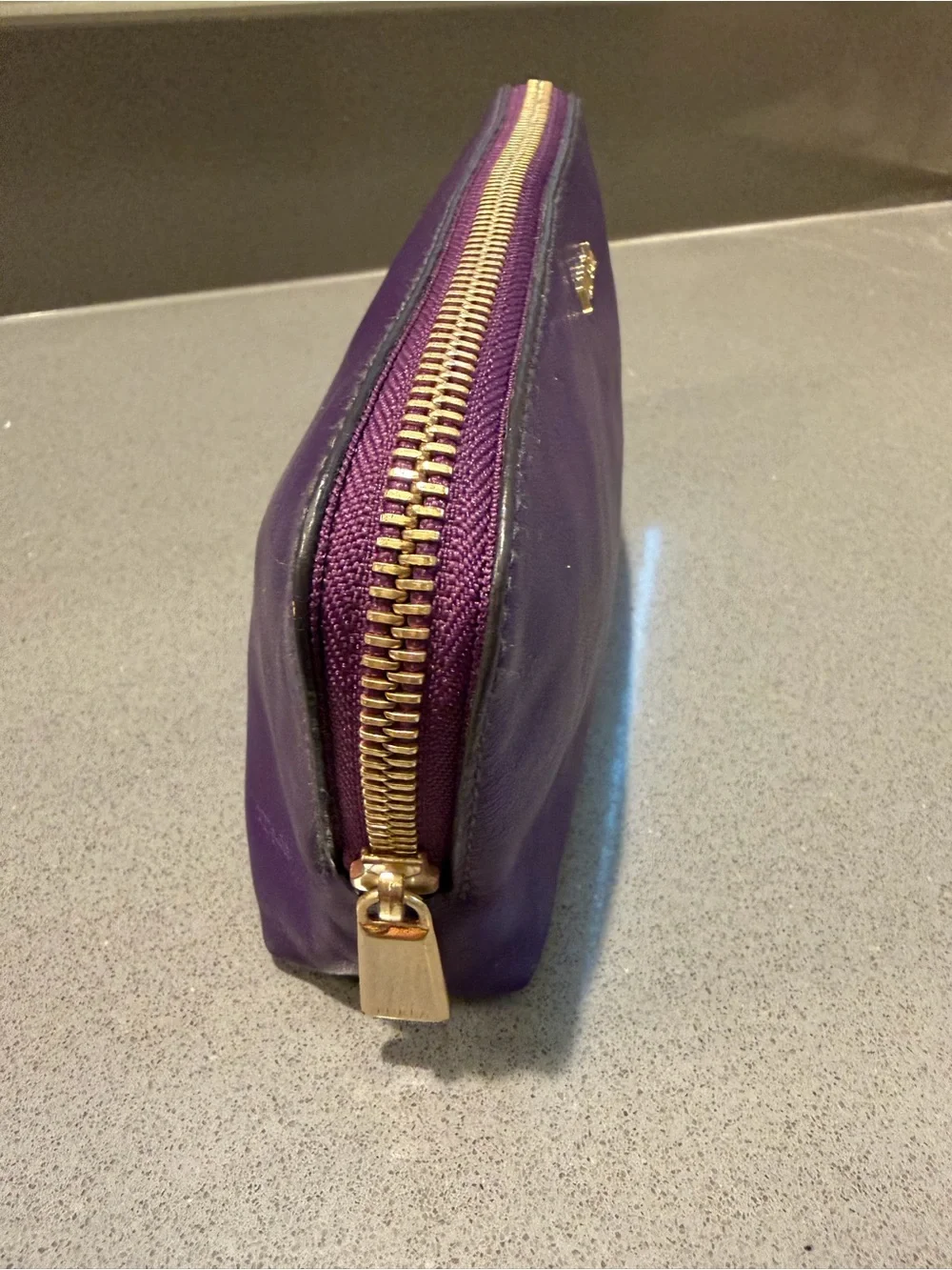 Furla Soft Purple Leather Zip Cosmetic Pouch